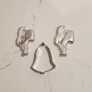 Vintage Tin Metal Cookie Cutters Set of 3 Christmas Holiday Cutouts Santa & Bell